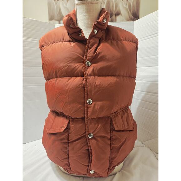 Vintage Eddie Bauer Maroon Orange Premium Goose Down Puffer Vest Sz L Snaps - Picture 1 of 12